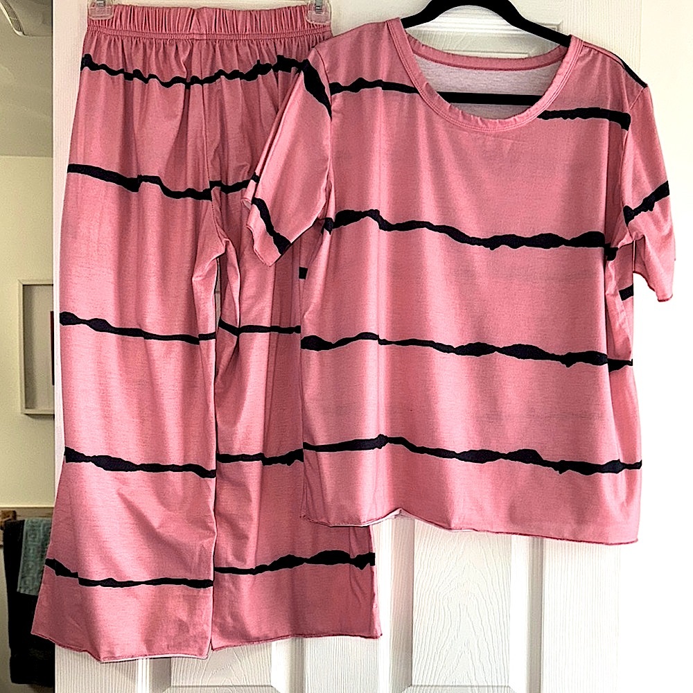 Handmade S/M Pink and Black Striped Pajama Set